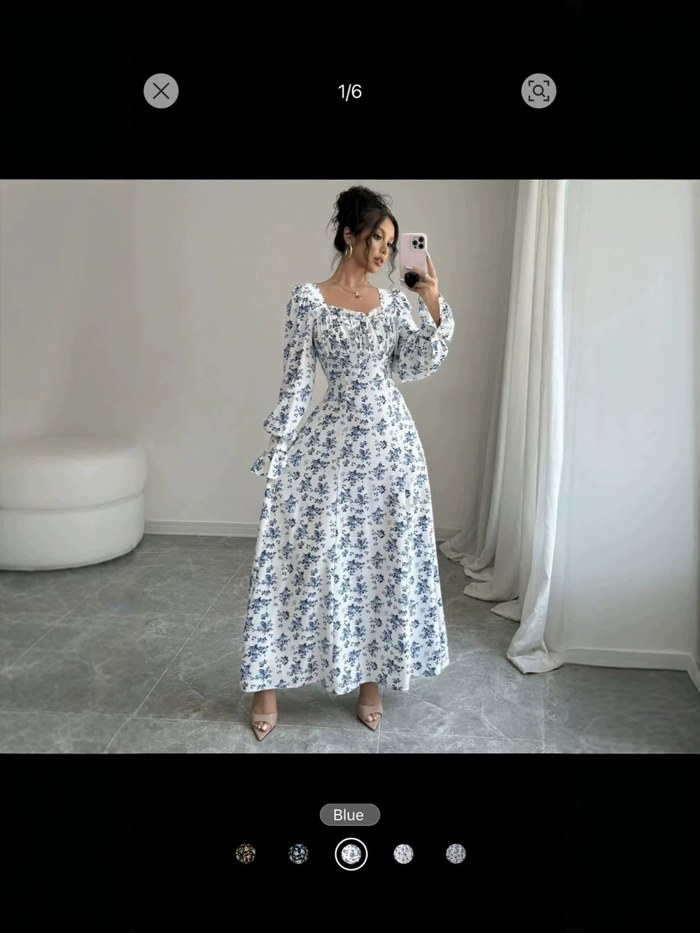 ZARA Fashion Printed Long Sleeve Slit Dress
